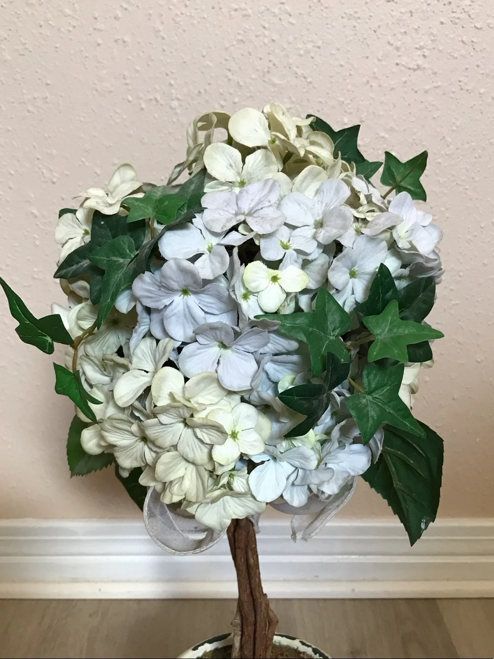 Artificial Hydrangea Topiary in Cream and Light Blue - Home Accents
